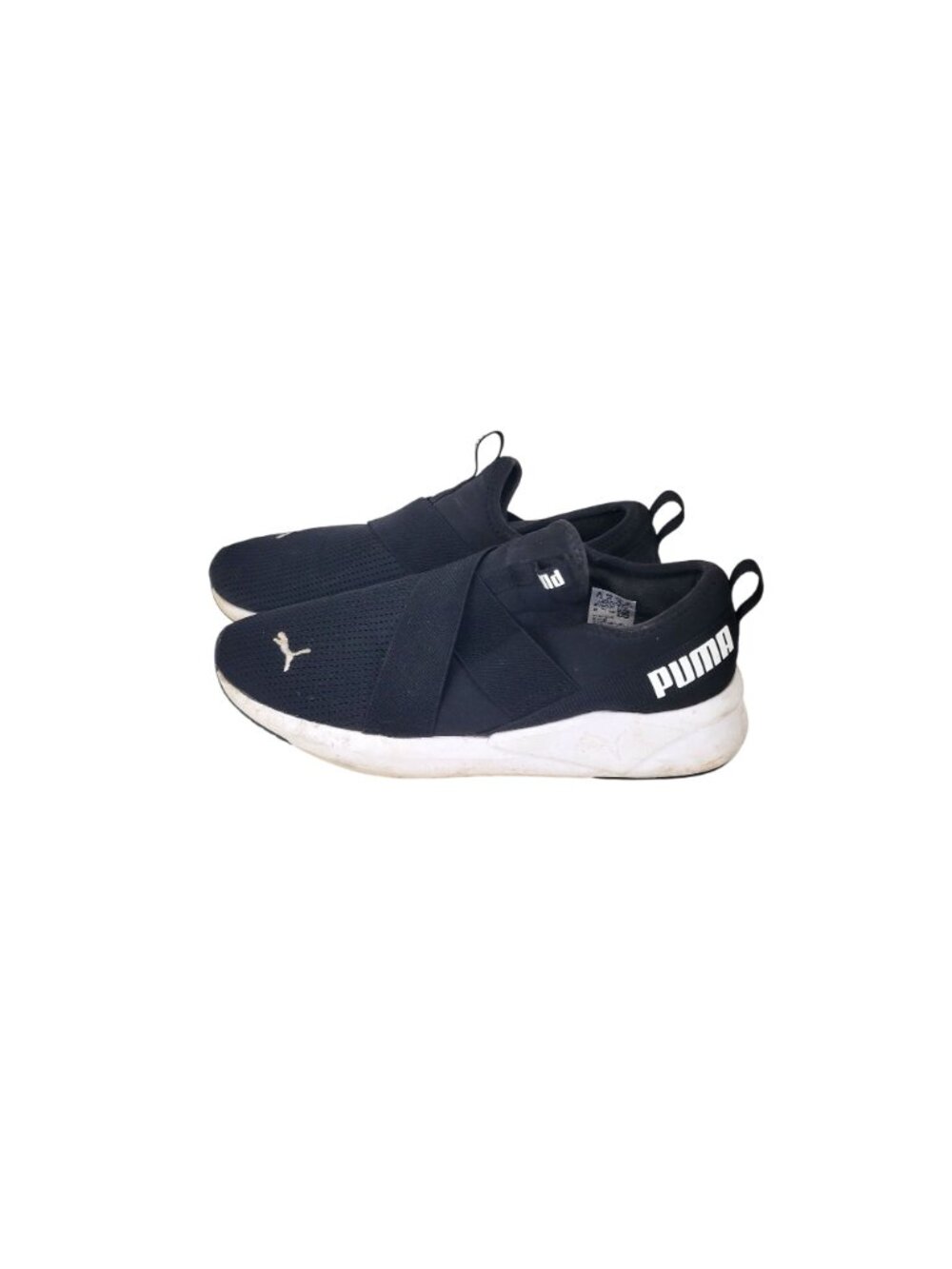 Puma Black Athletic Slip-On Sneakers With White Logo Women's Size 10 - Picture 2 of 5